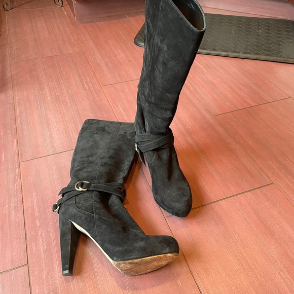 Loeffler Randall tall suede boots with ankle strap - Picture 1 of 8